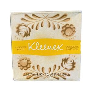 NOS Vintage Kleenex Antique Gold Cocktail Napkins 50 Count 2 Ply Sealed NIB